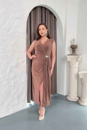 KAHVE ELBİSE FLOWERS KUMAŞ 185523