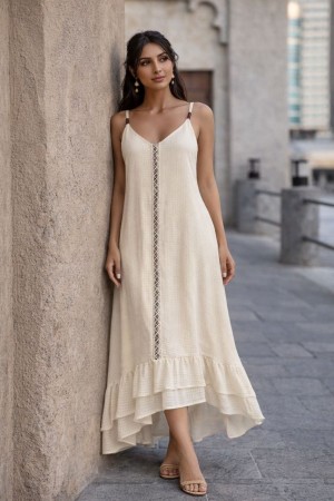 ETAMINE FABRIC SPAGHETTI STRAP DRESS 190650