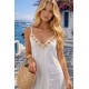 LINEN FABRIC SPAGHETTI STRAP LACE DETAIL DRESS 190659