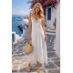LINEN FABRIC SPAGHETTI STRAP LACE DETAIL DRESS 190659