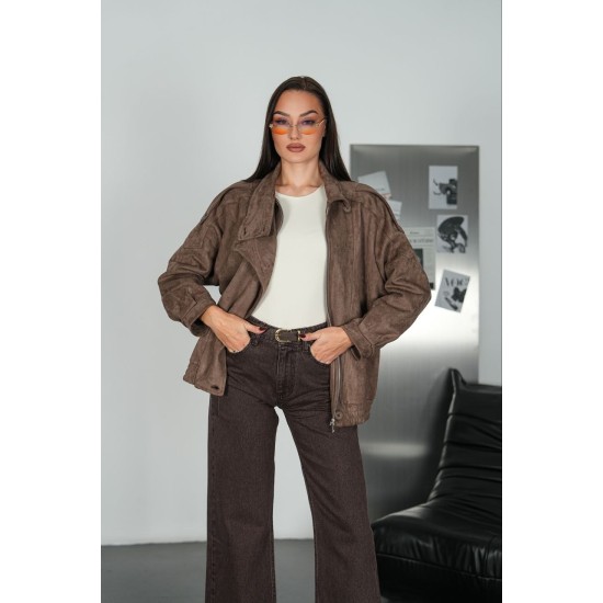 IMPORTED SUEDE FABRIC ZIP-UP JACKET 192306