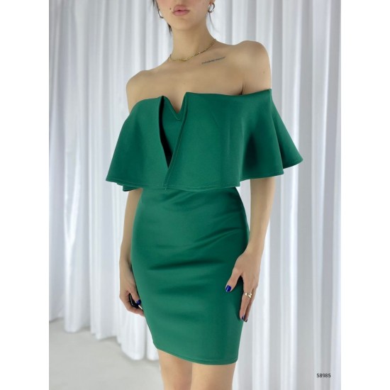 116235 TOPTAN ZÜMRÜT YEŞİL ELBİSE