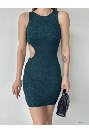 116258 TOPTAN ZÜMRÜT YEŞİL ELBİSE