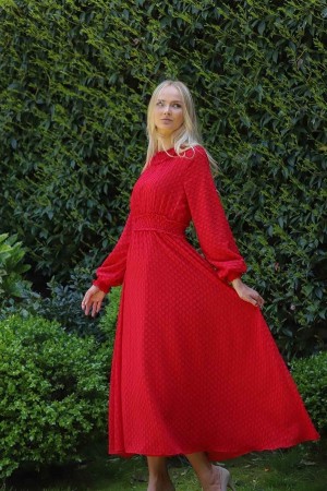 141666 TOPTAN KIRMIZI ELBİSE