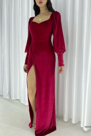 141738 TOPTAN BORDO ELBİSE