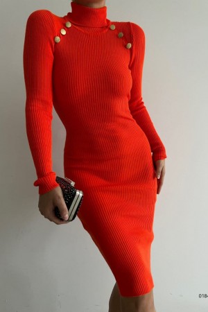 141764 TOPTAN TURUNCU ELBİSE