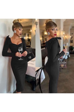 142112 TOPTAN SİYAH ELBİSE