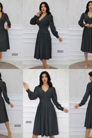 144310 TOPTAN ÇİZGİLİ ELBİSE