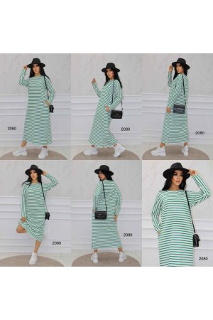 144311 TOPTAN ÇİZGİLİ ELBİSE