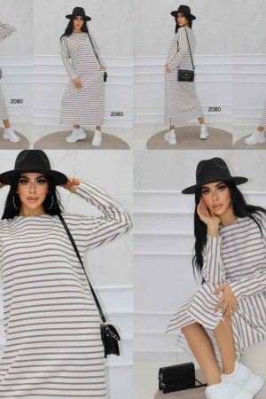 144312 TOPTAN ÇİZGİLİ ELBİSE