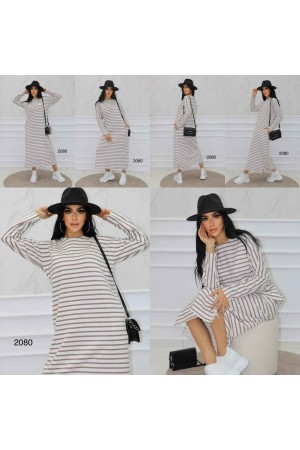 144312 TOPTAN ÇİZGİLİ ELBİSE