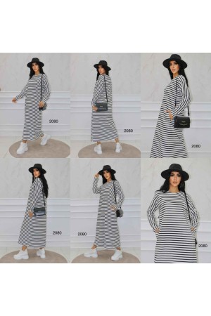 144313 TOPTAN ÇİZGİLİ ELBİSE