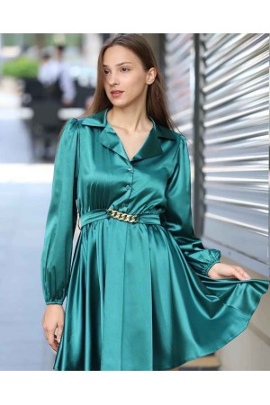 147030 TOPTAN ZÜMRÜT YEŞİL ELBİSE