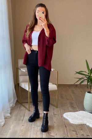 147065 TOPTAN BORDO GÖMLEK