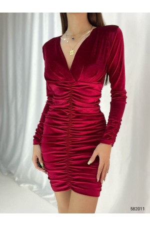 148002 TOPTAN BORDO ELBİSE