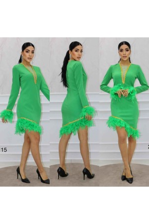 148392 TOPTAN YEŞİL ELBİSE