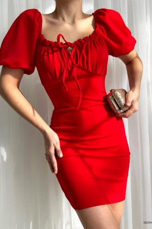 148807 TOPTAN KIRMIZI ELBİSE