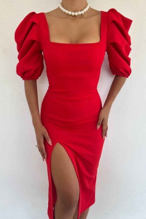 149204 TOPTAN KIRMIZI ELBİSE