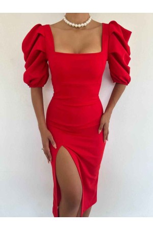 149204 TOPTAN KIRMIZI ELBİSE