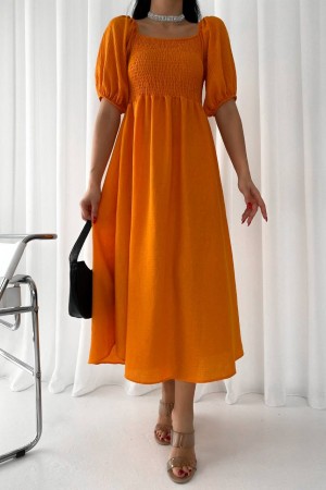 151556 TOPTAN TURUNCU ELBİSE