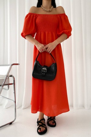 151561 TOPTAN TURUNCU ELBİSE