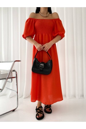 151561 TOPTAN TURUNCU ELBİSE