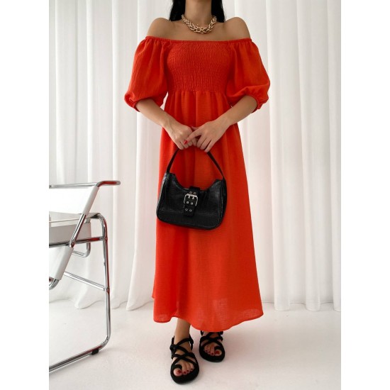 151561 TOPTAN TURUNCU ELBİSE