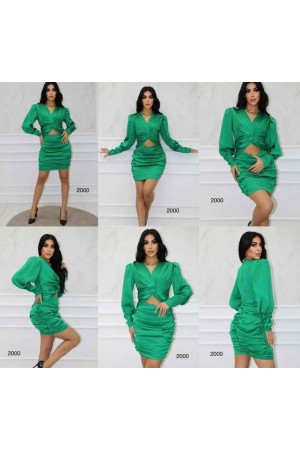 152074 TOPTAN YEŞİL ELBİSE