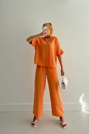 153011 orange Pants suit