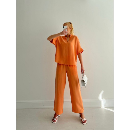 153011 orange Pants suit