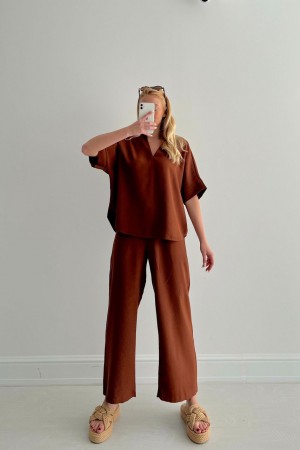 153012 coffee Pants suit