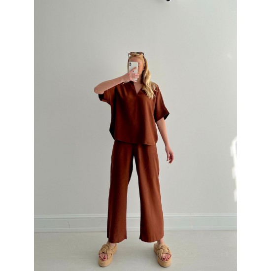 153012 coffee Pants suit