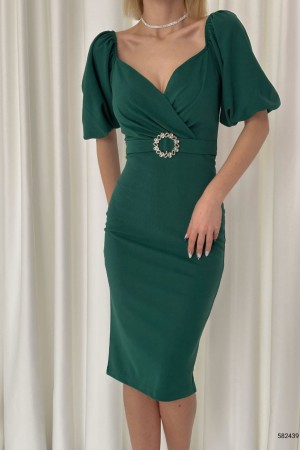 153322 TOPTAN YEŞİL ELBİSE