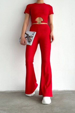 153342 TOPTAN KIRMIZI PANTOLON TAKIM