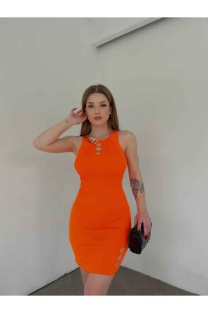 153622 TOPTAN TURUNCU ELBİSE