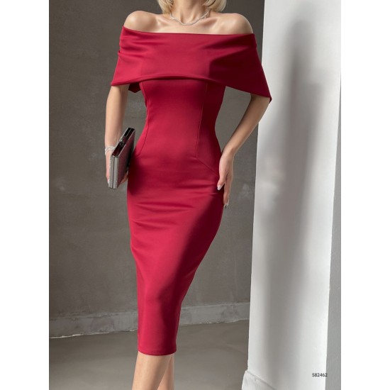 153671 TOPTAN BORDO ELBİSE