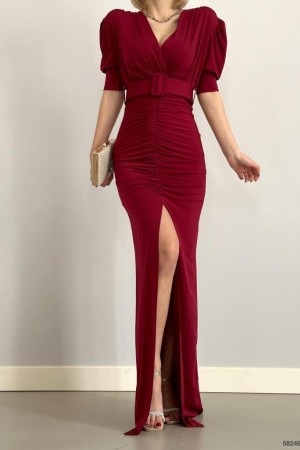 154123 TOPTAN BORDO ELBİSE