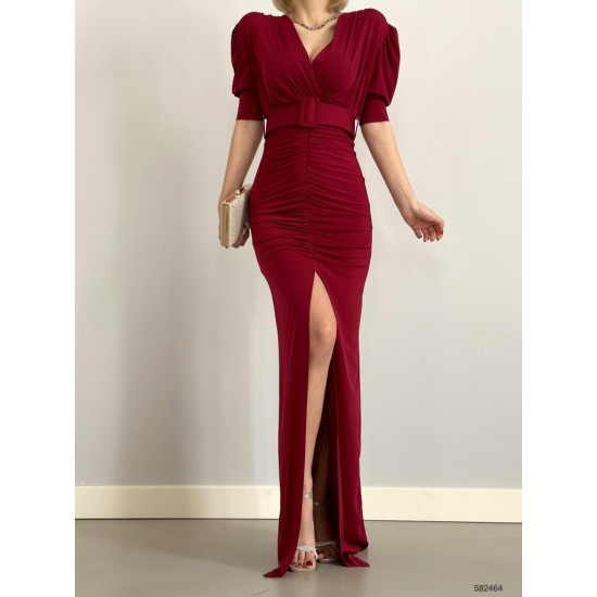 154123 TOPTAN BORDO ELBİSE