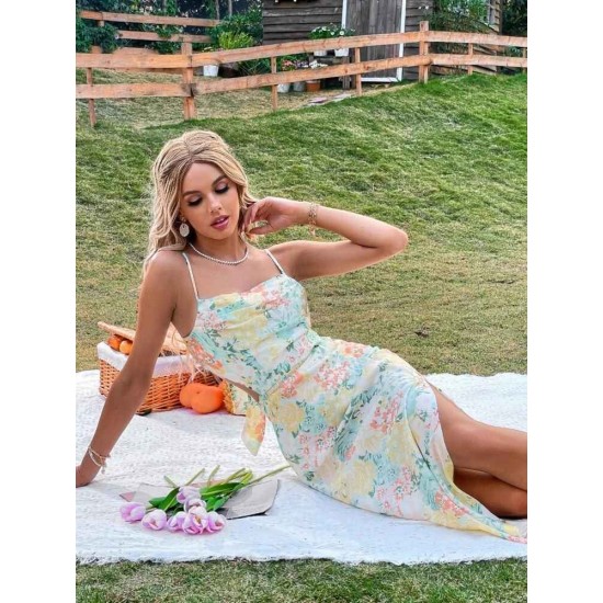 154216 TOPTAN ÇİÇEK DESENLİ ELBİSE