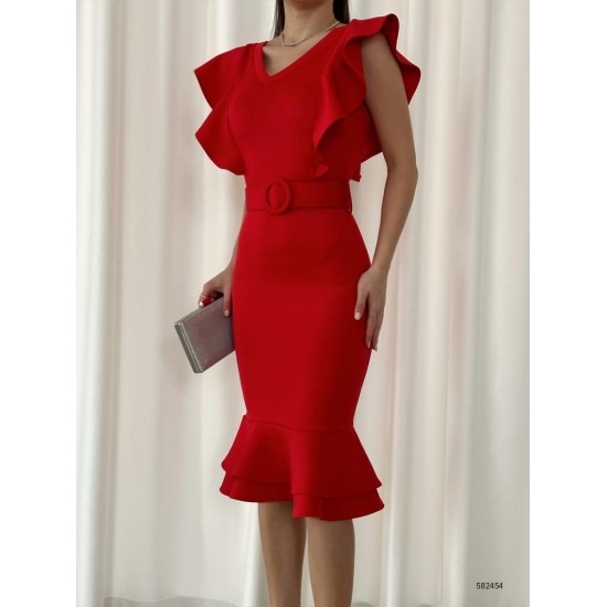 154405 TOPTAN KIRMIZI ELBİSE