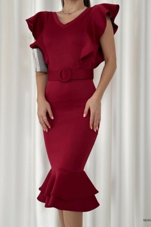 154406 TOPTAN BORDO ELBİSE