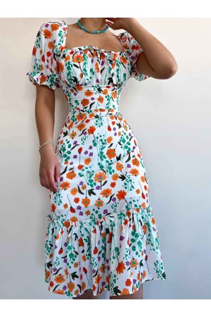 154861 TOPTAN ÇİÇEK DESENLİ ELBİSE