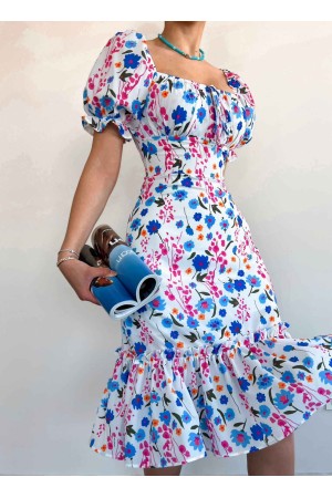 154862 TOPTAN ÇİÇEK DESENLİ ELBİSE