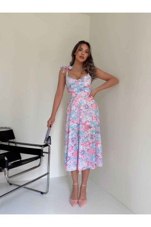 154867 TOPTAN ÇİÇEK DESENLİ ELBİSE