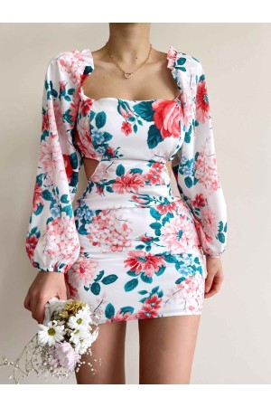 154873 TOPTAN ÇİÇEK DESENLİ ELBİSE