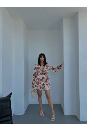 155715 TOPTAN ÇİÇEK DESENLİ ELBİSE