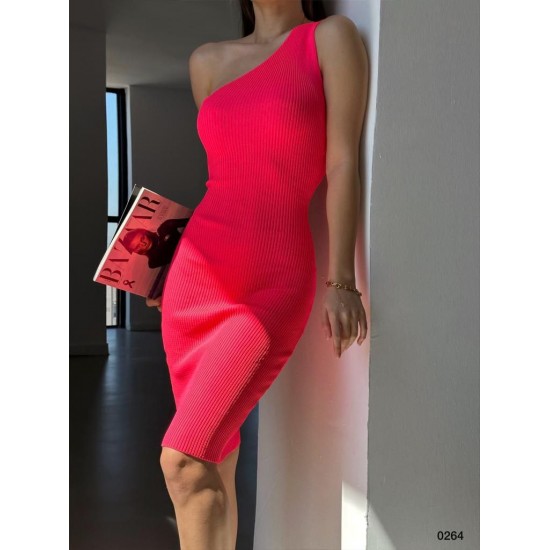 155916 TOPTAN NEON PEMBE ELBİSE