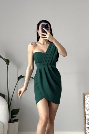 156047 TOPTAN ZÜMRÜT YEŞİL ELBİSE