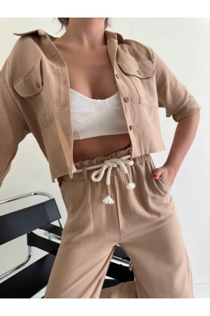 157323 camel Pants suit