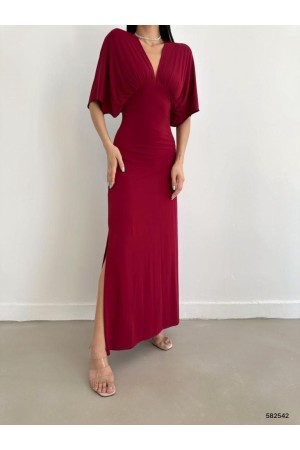 172135 TOPTAN BORDO ELBİSE